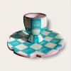 Blue Check Egg Cup + Small Plate
