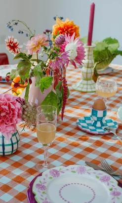 Blue Check Egg Cup + Small Plate