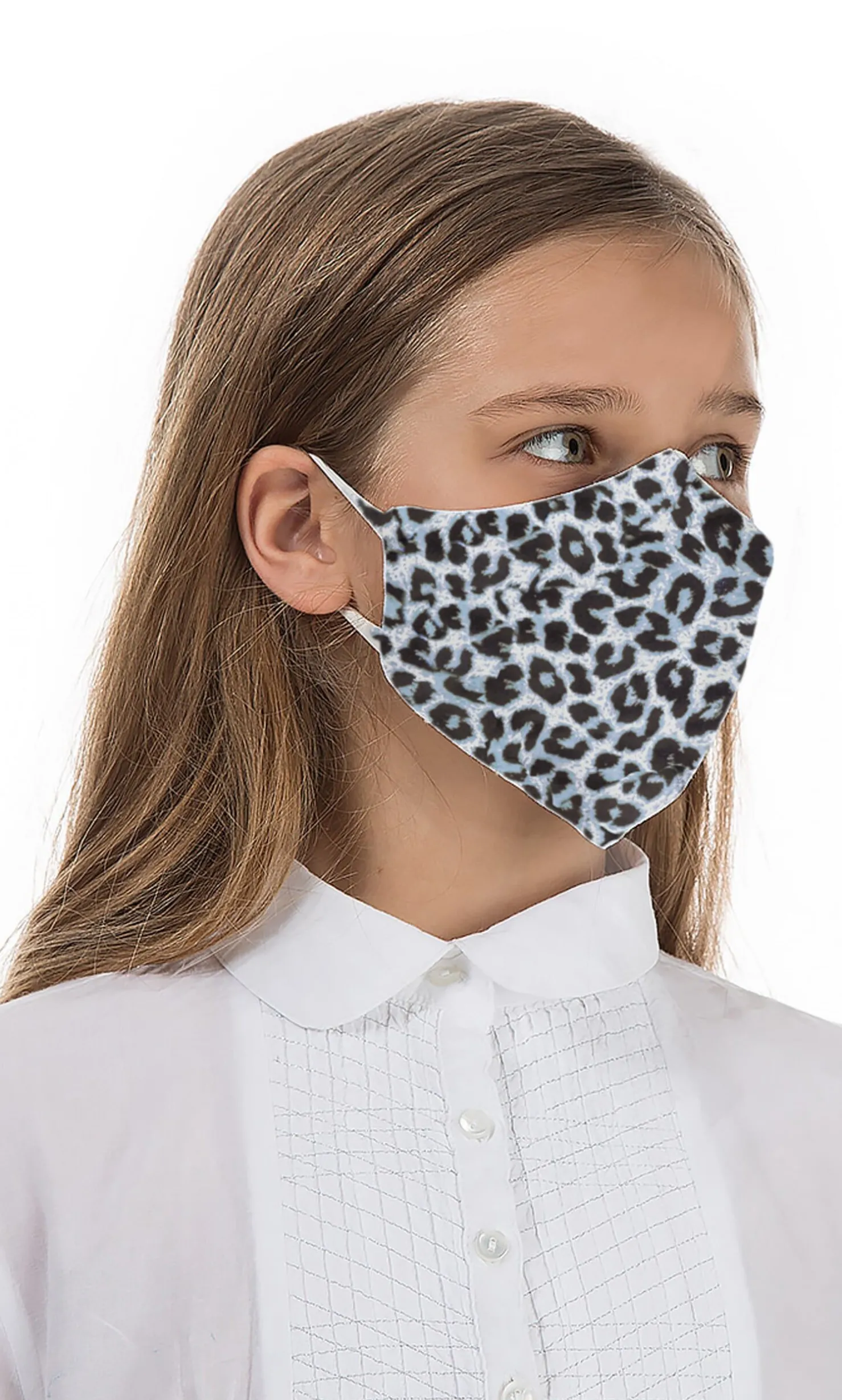 Organic Linen Kids Mask - Blue Leopard