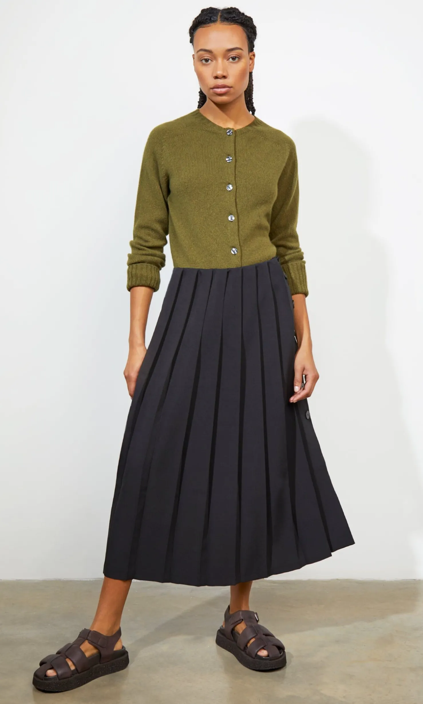 Pleat & Button Skirt