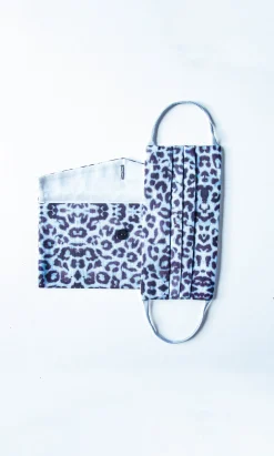 Pleated Face Mask & Pouch - Blue Leopard
