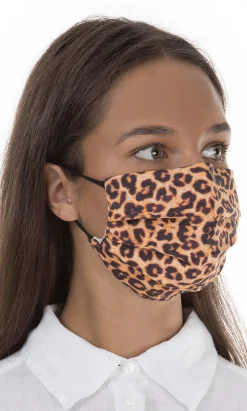 Pleated Linen Mask - Leopard Print
