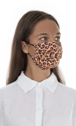 Pleated Linen Mask - Leopard Print