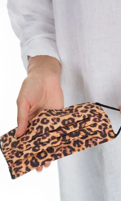 Pleated Linen Mask - Leopard Print