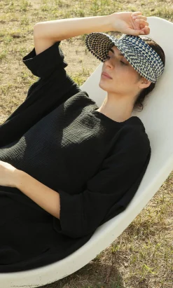 Raffia Sun Visor - Navy